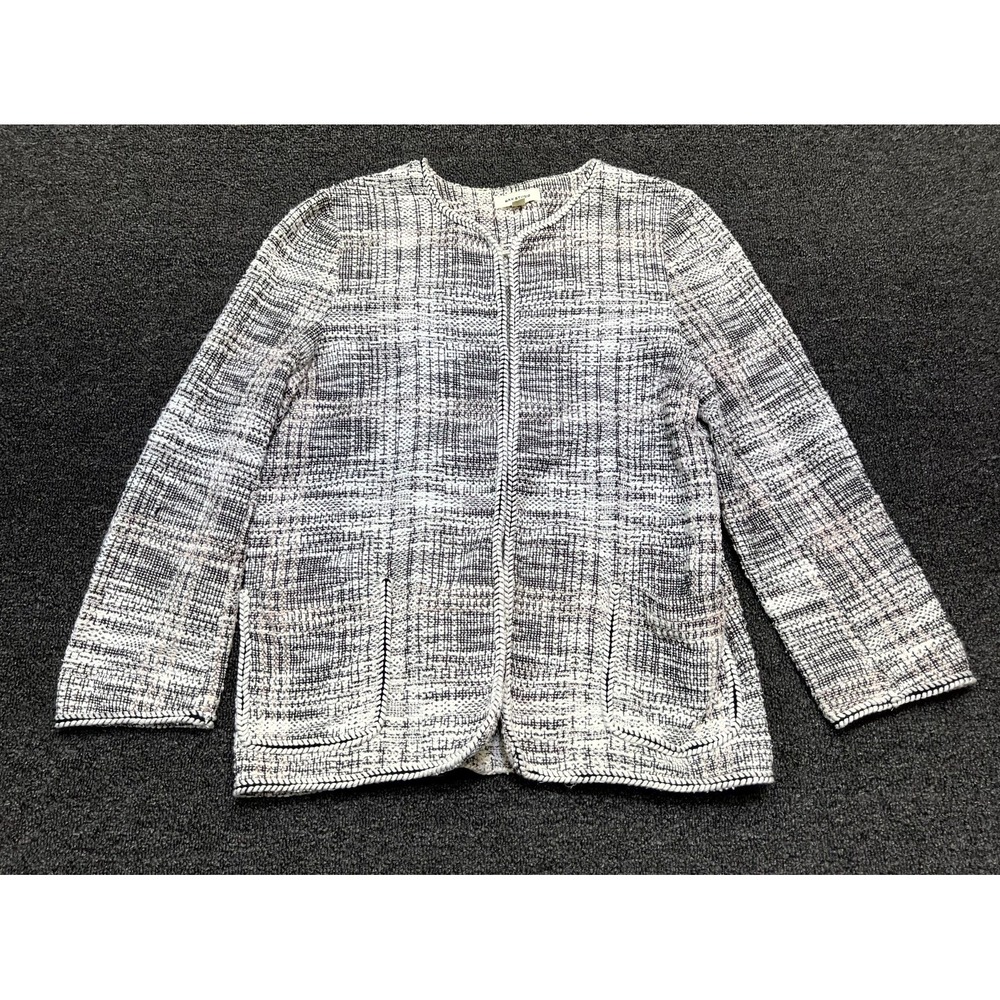 Max Studio Tweed Jacket Women's Medium Black White Textured Pockets Classic Fit
